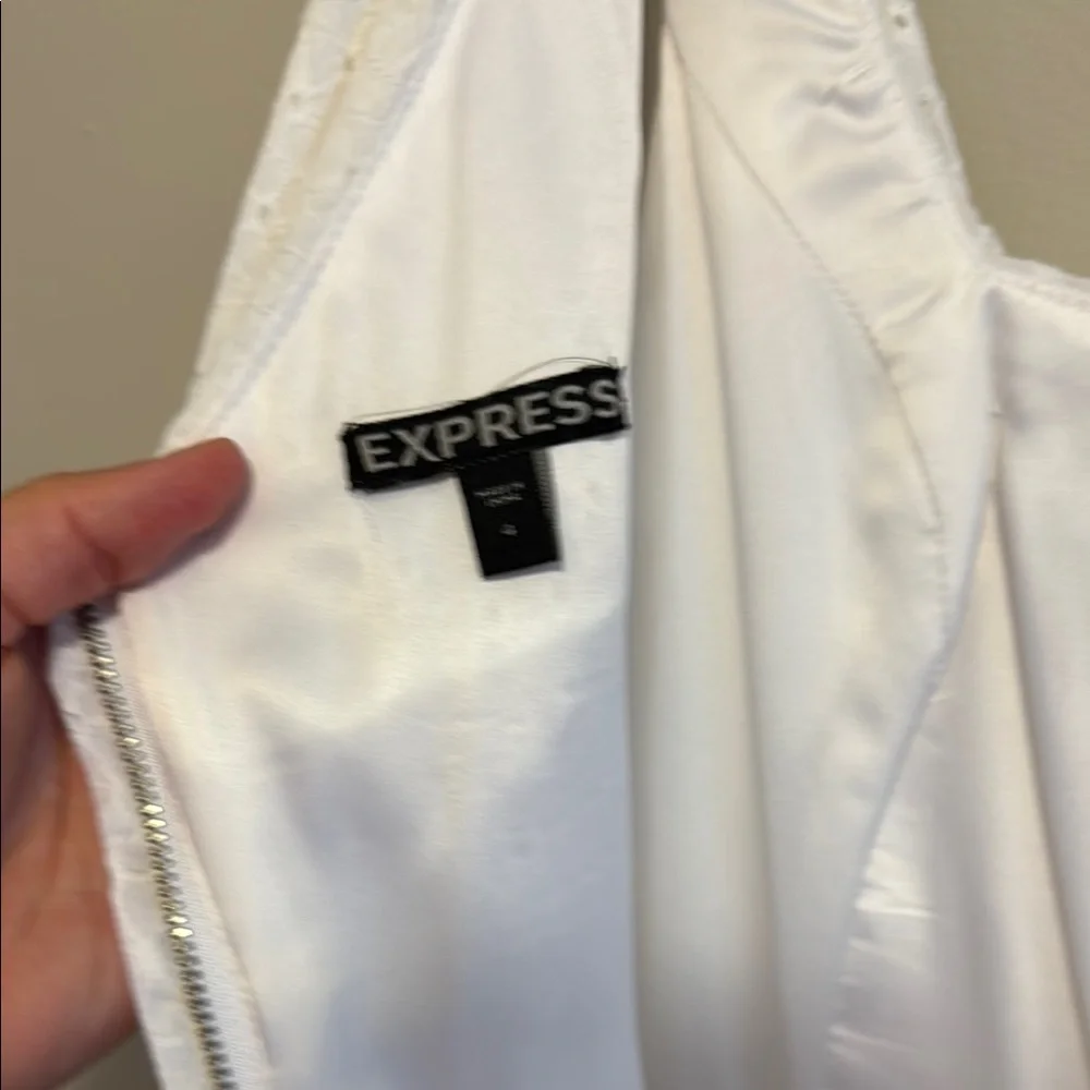 Express Rouched Eyelet White Mini Dress - Picture 11 of 16